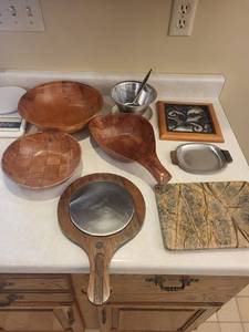 Wooden Bowls Set with Metal Bowls & Iron Panel - Made in India