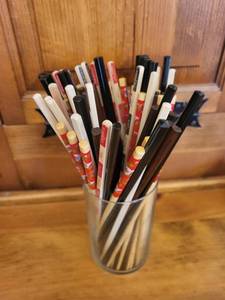 Assorted Chopsticks - Bamboo, Wood & Black Plastic, Floral Wrapped
