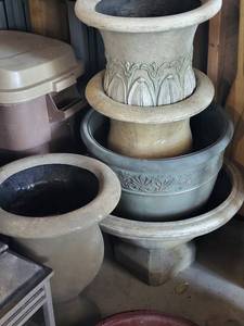 Ornate Concrete Planter Urn - Floral Relief, Large Garden Pot