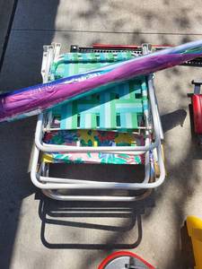 Pair of Floral Folding Beach Chairs - Bright Tropical Print, White Frames