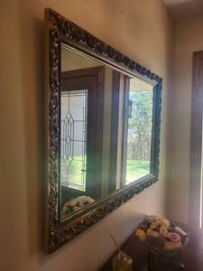 Mirror - Ornate Carved Wood Scroll Frame, Large Wall Mirror 40 in tall