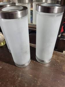 Frosted Glass Cylinder Vases With Stainless Steel Rims - Set of 3