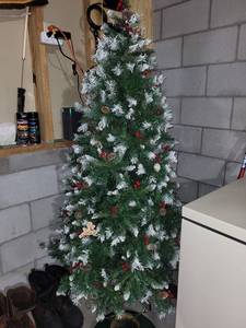 Artificial Christmas Tree Snow-Tipped with Pine Cones & Red Berries