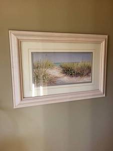Beach Scene Framed Print With Dunes and Ocean - Coastal Wall Art