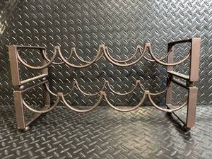 lot 87 image: Vintage Wrought Iron 2-Tier Wine Bottle Rack - Rustic, 16 in Long