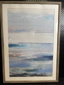 lot 128 image: Abstract Seascape Painting - Framed Blue Ocean Horizon Artwork