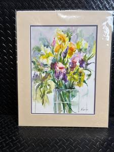 lot 132 image: KNESS Floral Bouquet in Glass Vase - Framed Art Print