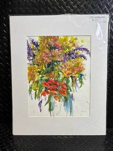 lot 133 image: PK Watercolor #175 - Floral Bouquet Watercolor Painting, White Mat