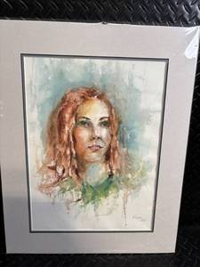 lot 135 image: Patricia Kness Portrait Watercolor - Framed Artwork