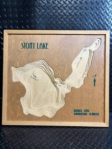 lot 136 image: Stony Lake Contour Map - 595 Acres, 6 Miles Shoreline Wood Wall Art