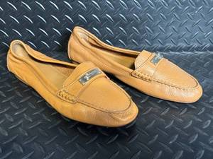 lot 191 image: Coach New York Leather Moccasin Loafers - Tan Leather - Gold Plate