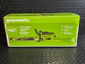 lot A-194 image: Greenworks 40V 18-Inch Cordless Chainsaw with Battery & Charger