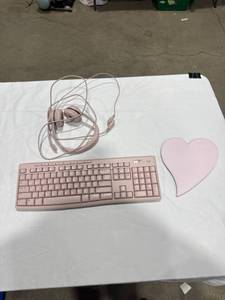 lot 2676 image: Pink Logitech Keyboard, Headset, Mousepad