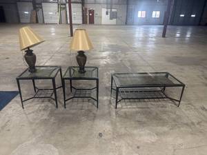 lot 2739 image: 3-Piece Metal & Glass Table Set