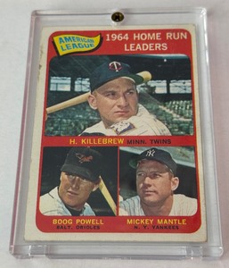 lot 13 image: 1965 Topps AL HR Leaders - Mantle, Killebrew, Powell #3 Vintage Baseball Card