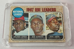 lot 18 image: 1968 Topps NL RBI Leaders - Aaron, Clemente, Cepeda - #3 Vintage Baseball Card