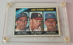 lot 26 image: 1966 Topps NL Pitching Leaders - Koufax  Drysdale #223 Vintage Baseball Card