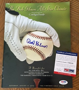 lot 10A image: Bob Gibson Signed w PSADNA COA Gibson All-Star Classig Benefit Magazine