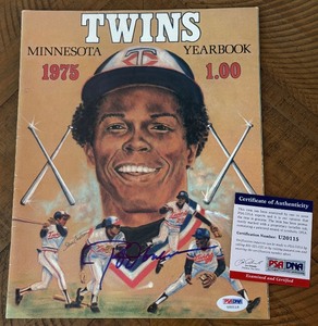 lot 11A image: Rod Carew Signed w PSADNA COA 1975 Minnesota Twins Baseball Vintage Yearbook