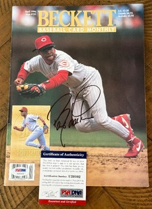 lot 19A image: Barry Larkin Signed w PSADNA COA 1996 Beckett Magazine