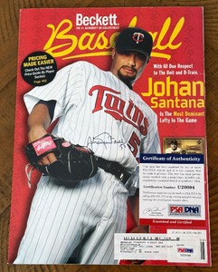 lot 16A image: Johan Santana Signed w PSADNA COA Beckett Magazine - Minnesota Twins