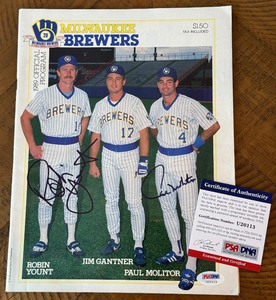 lot 13A image: Robin Yount and Paul Molitor Signed w PSADNA COA Milwaukee Brewers 1989 Official Program