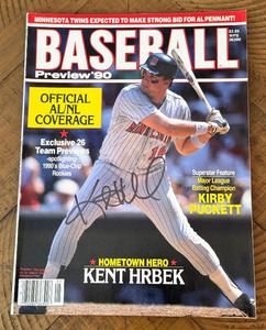 lot 30A image: Kent Hrbek Signed 1990 baseball Preview Magazine - Minnesota Twins