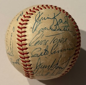 lot 8A image: 1965 Minnesota Twins Signed Baseball - 2 Tony Oliva Autos, Jim Kaat, Harmon Killebrew, Jim Perry - 23 Signatures