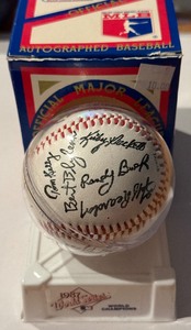 lot 60 image: 1987 World Series Minnesota Twins Stamped Baseball In Case and Box
