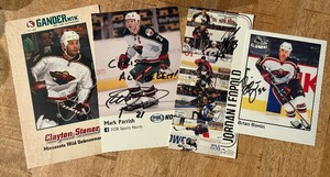 lot 70 image: 4 Minnesota Wild Signed Hockey Photos - Stoner, Parrish, Leopold, Bonin