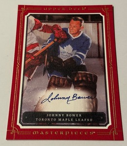 lot 87 image: Johnny Bower Signed 2008 Upper Deck Masterpieces Hockey Card