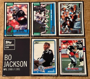 lot 42 image: Bo Jackson RARE Only 99 Made 2015 Topsp Cardboard Icon 5 Card Football Set Numbered 1999
