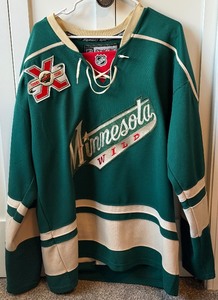 lot 109 image: Minnesota Wild Backstrom Hockey Jersey Sixe 52 NHL Reebok Replica w 10 Year Anniversary Patch