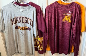 lot 132 image: (4) University of Minnesota T-Shirts and Long Sleeved Shirt Size XL