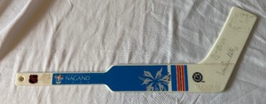 lot 147 image: 1998 Nagano Mini Hockey Stick Signed - Autographs Unknown