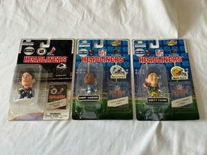 lot 102A image: (3) Headliner Sports Figures - Barry Sanders, Brett Favre, Patrick Roy
