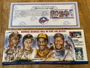 lot 133A image: 2001 MLB Hall of Fame Induction Stamp Cachet - Stamped w Kirby Puckett and Dave Winfield