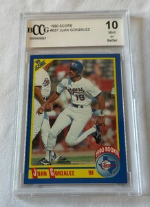 lot 149A image: Juan Gonzalez RC Graded 10 Mint 1990 Score #637 Rookie Baseball Card