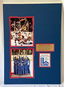 lot 164A image: 1980 Team USA Winter Olympics Hockey Mirafle on Ice Matted Photo Piece