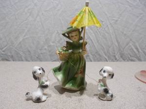 Vintage Figurine Set: Lady with Poodles