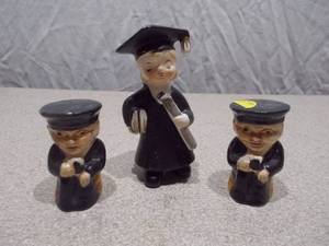 3-Piece Porcelain Graduation Set - Mid-Century Style Cap & Gown Collectibles