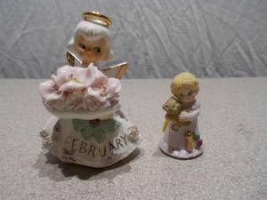 Set of 2 Vintage Porcelain Figurines - Josef Originals February Angel & Girl with Teddy Bear