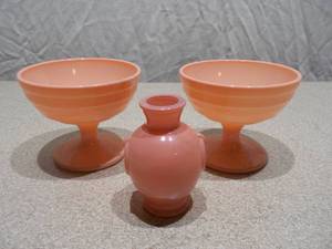 3-Piece Pink Depression Glass Set - Matching Pedestal Sherbet Cups & Miniature Vase