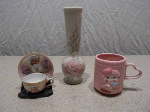 3-Piece Decorative Porcelain Set - Floral Bud Vase, Heart-Handle Mug & Miniature Tea Set