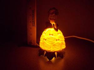 Vintage Porcelain Southern Belle Accent Lamp - Yellow Ruffled Gown with Gold Accents