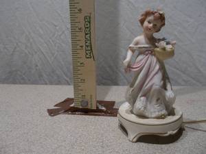 Vintage Porcelain Girl with Flower Basket Accent Lamp - Hand-Painted Figurine
