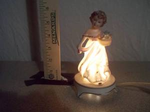 Vintage Porcelain Girl with Flower Basket Accent Lamp - Hand-Painted Figurine