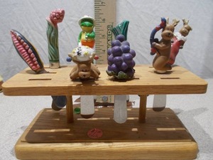 Antique Figural Cheese Knife Set & Wood Stand