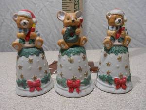 Set of 3 Vintage Christmas Bear & Reindeer Bells
