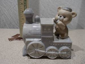 Vintage Bear on Train Musical Porcelain Figurine